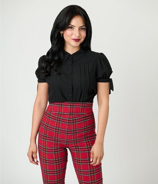 Unique Vintage UniqueVintageWomen'sColvinBlouseBlackS/4