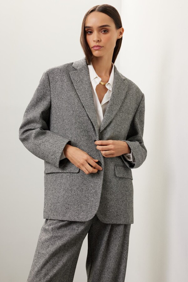 Anine Bing Quinn Wool Blazer Grey-white-print