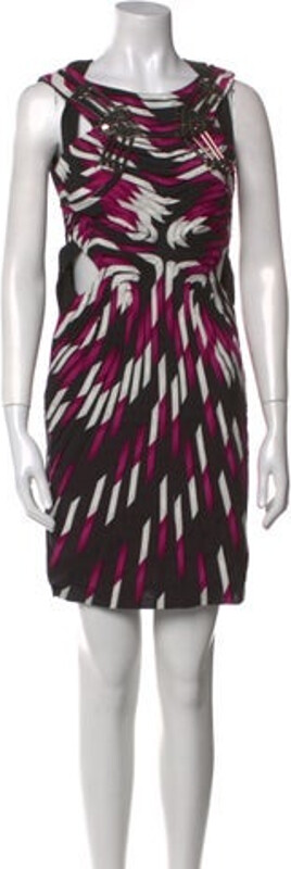 Gucci Silk Dress Black & Purple Printed Sleeveless with Cowl Neck Concealed Zip Closure at Back Designer