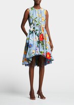 Thumbnail for your product : Oscar de la Renta Floral Pleated Bubble-Hem Belted Dress