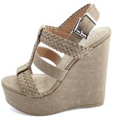Thumbnail for your product : Charlotte Russe Braided T-Strap Platform Wedges