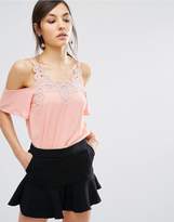 Thumbnail for your product : Oasis Lace Trim Cold Shoulder Top