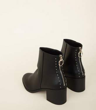 New Look Black Stud Trim Block Heel Ankle Boots