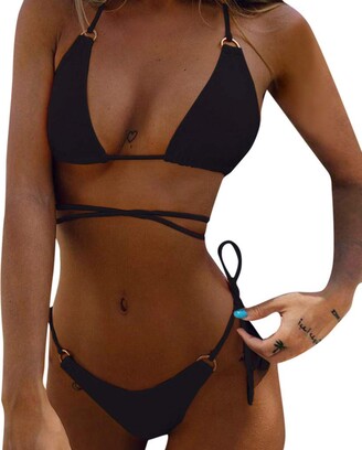 Caritierily Ladies Sexy Bikini Set Plus Size Swimsuit Lace Up V Neck  Strappy Bathing Suit Beachwear