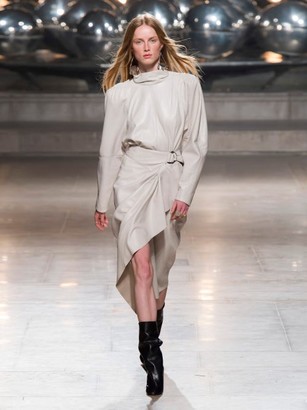 Isabel Marant Fiova Draped Leather Midi Skirt - Ivory