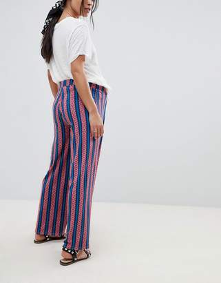 ASOS Maternity DESIGN Maternity over the bump wide leg trousers with split front in aztec stripe print