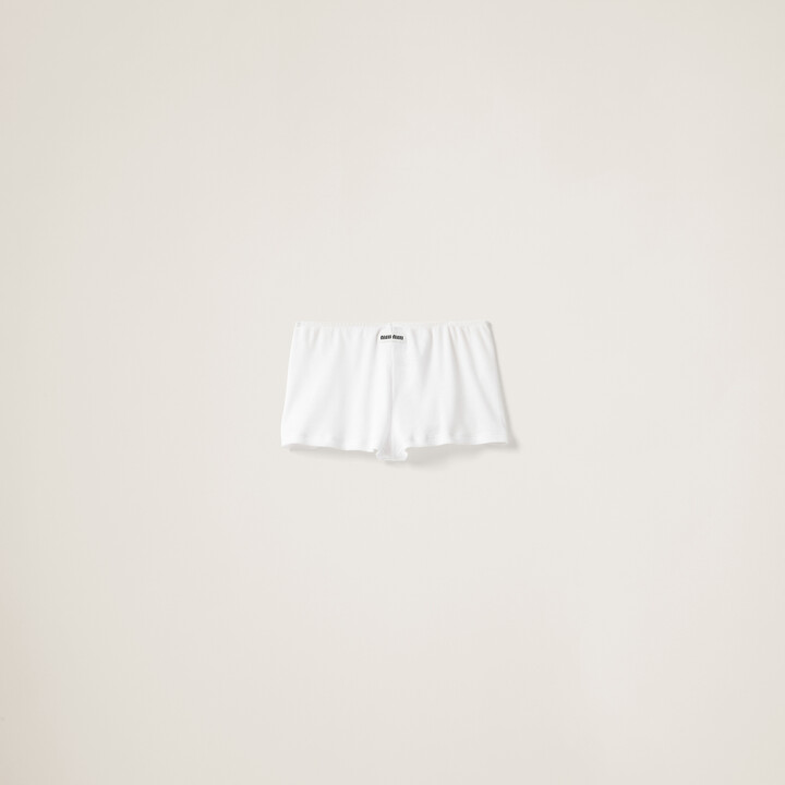 Miu Miu Logo Boxer Shorts In Silk in White