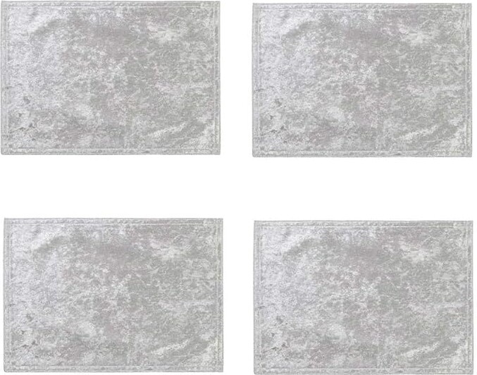 KIG Exclusives Crushed Velvet Holiday Silver Placemat 13" x 19" Set of 4