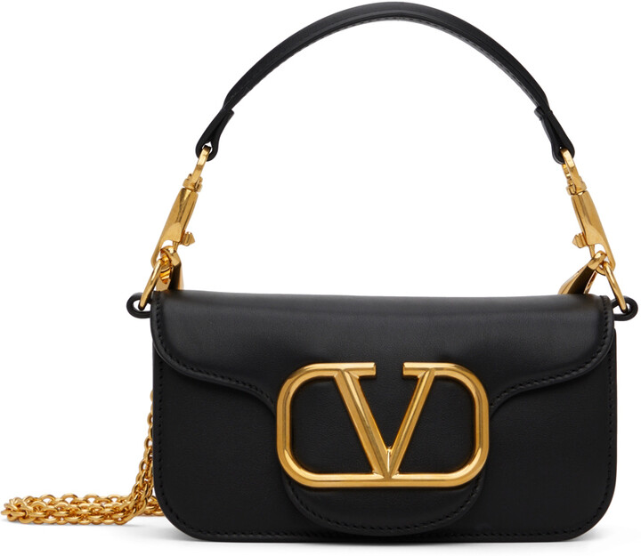 V Logo Leather Shoulder Bag in Black - Valentino Garavani