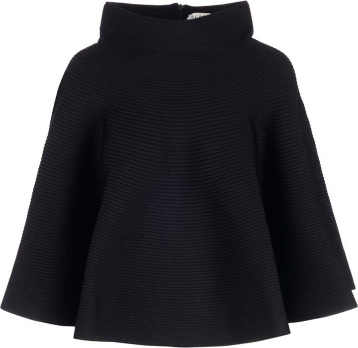 Grey Flared rib-knit wool-blend mini skirt, ALAÏA