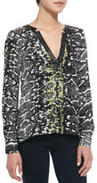 Thumbnail for your product : Parker Daniela Snake-Print Leather-Trim Top, Black Snake Lace