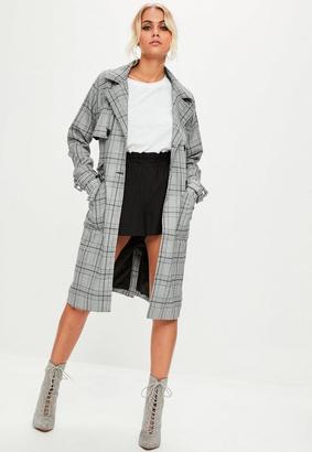 Missguided Grey Prince of Wales Checked Mac, Grey