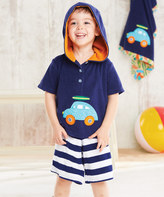 Thumbnail for your product : Mud Pie Navy Car Hooded Pullover & Stripe Shorts - Infant & Toddler