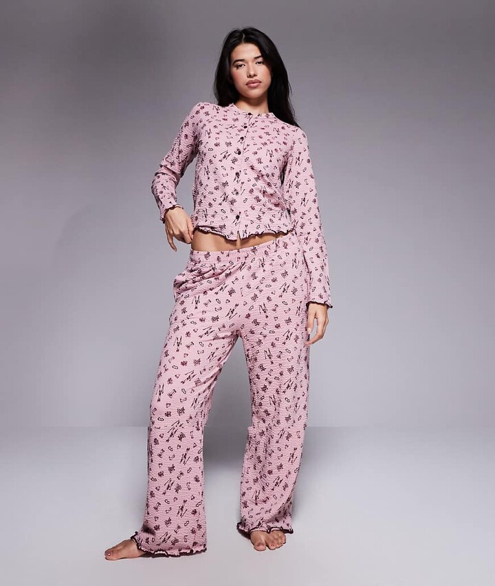 Threadbare long sleeve button down ski print pajamas in fig