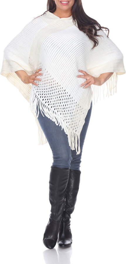 White Mark Fashion Women’s Sansa Knit Fringe Poncho