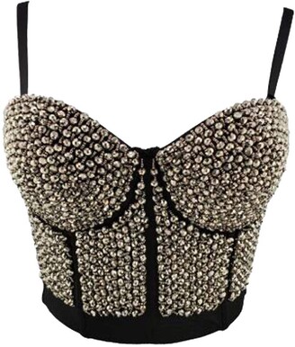 Woboren Women's Club Party Costom Cosplay Bra Crop Top Pearls Dismonds Corset  Bustier with Detachable Straps Gold - ShopStyle Shapewear