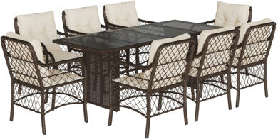 Garden Dining Set Brown, Cream White