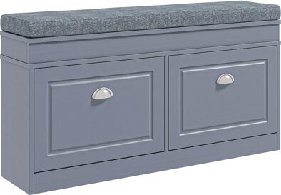 Modern Shoe Rack Bench For Entryway, Storage Organizer With Cushion, 2 Drawers, Adjustable Shelf, Holds 8 Pairs, Gray