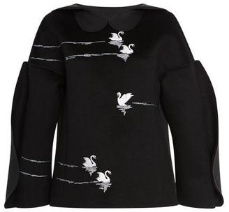 Carolina Herrera Swan Embroidered Blouse Black