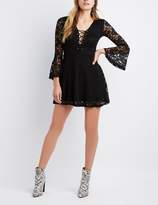 Thumbnail for your product : Charlotte Russe Lace-Up Bell Sleeve Lace Skater Dress
