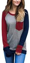 Thumbnail for your product : BeneGreat Women's Long Sleeve Crewneck Color Block T Shirt Causal Blouse Tops With Chest Pocket XXL