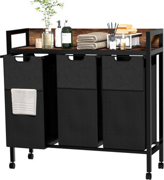 INTEGATOIC LLC 3-section Laundry Sorter With Pull-out Drawers & 360° Wheels - 144l Capacity Rolling Hamper With Oxford Fabric Bags & Storage Shelf For Bedroom And La