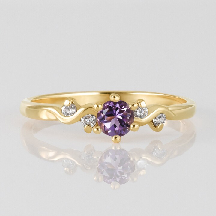 Etsy Purple Amethyst Ring - February Birthstone Round Gemstone Prong Set Simple Delicate Stacking Gold Band