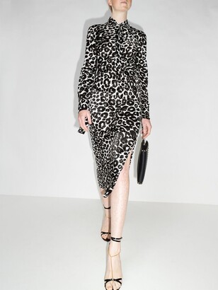 Tom Ford Tie-Neck Leopard Print Midi Dress