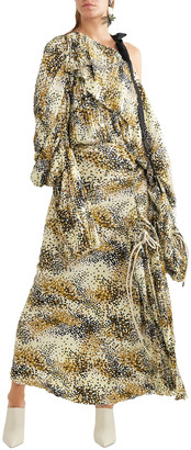 Marni One-shoulder Printed Plisse-silk Maxi Dress