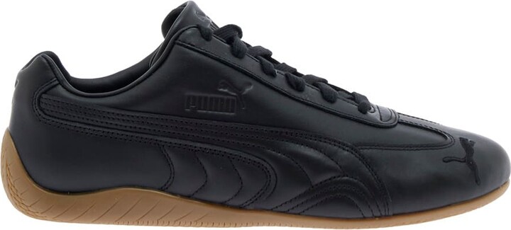 Puma 'speedcat' Black Low Top Sneakers With Embossed Logo On The Tongue And Contrasting Sole In Leather Unisex