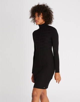 Morgan Ribbed Bodycon Dress With Turtleneck And Long Sleeves - ShopStyle