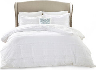 Tingkunke 4-Piece Duvet Cover King/Cal King / Cal King / King Size, King/Cal King Cotton Seersucker Set With Elegant Striped Pattern & Soft Textured Fabric