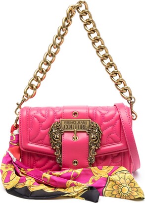 NEW VERSACE Virtus Velvet Pink Shoulder Bag $2175 crossbody quilted chain