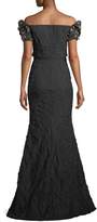 Thumbnail for your product : Badgley Mischka Stretch Jacquard Trumpet Gown with Beaded Sleeves
