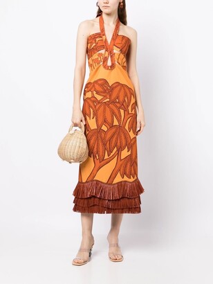 Johanna Ortiz Graphic-Print Halterneck Midi Dress
