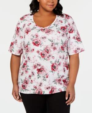 Karen Scott Plus Size Cotton Floral-Print T-Shirt, Created for Macy's