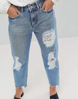 Thumbnail for your product : ASOS Petite Original Mom Jean In Phoebe Wash With Rips And Stepped Hem