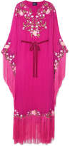 Marchesa Notte - Fringed Embroidered Crepe Gown - Fuchsia
