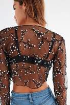Thumbnail for your product : Urban Outfitters Maura Sheer Embroidered Tie-Front Top