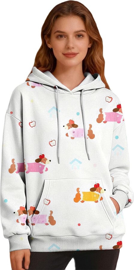 Generic Heevina Hoodies For Women Tie Dye Pocket Drawstring Fluffy Fuzzy Hem Long Sleeve Casual Ladies Hooded Tops (WH1