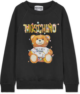 Moschino Printed Stretch-cotton Jersey Sweater - Black