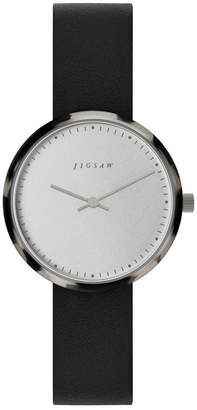 Jigsaw Ladies Watch, Round Stainless Steel Case, Tortoiseshell Resin Top, Silver Tone Dial, Genuine Leather Strap
