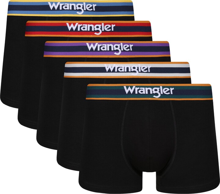 Wrangler Men's Boxer Shorts in Black, Soft Touch Cotton Rich Trunks with  Stretchy Elasticated Waistband