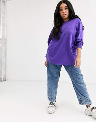 ASOS Curve DESIGN Curve oversized t-shirt with pocket detail in purple