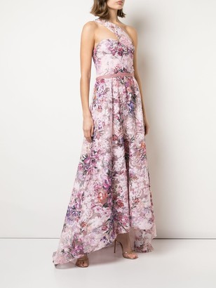 Marchesa Notte Floral-Print One-Shoulder Gown