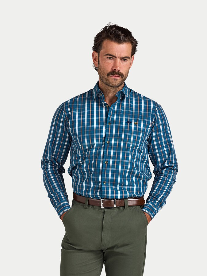 Raging Bull Long Sleeve Check Cotton Poplin Shirt