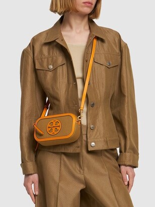 Tory Burch Miller Canvas & Leather Crossbody Bag In Natural