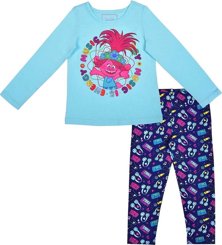 Children's Apparel Network Toddler 2-Piece Blue/Purple Trolls Graphic Long Sleeve T-Shirt and Legging Set - Blue, Purple
