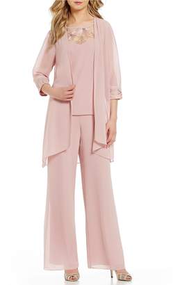 Le Bos Embroidered Chiffon 3-Piece Pant Set