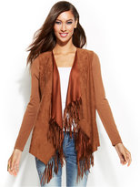 Thumbnail for your product : INC International Concepts Fringed Open-Front Mixed-Media Sweater